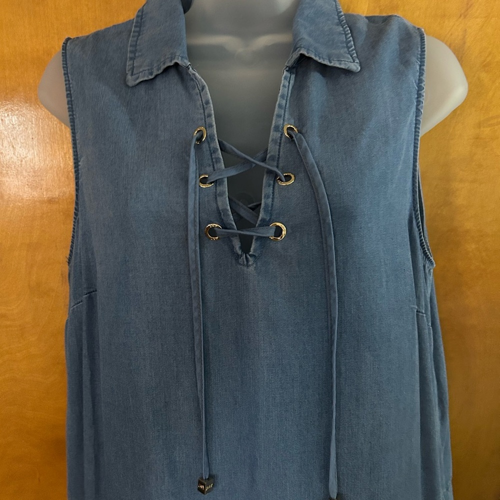 Jones New York Blue Lace-Up Top